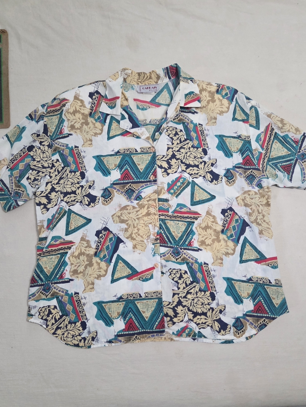 Vintage Short Sleeve Patterned Buttondown Shirt Multicolor Womens 20 XL